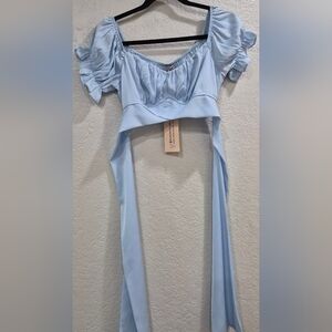 Europa The Label Light Blue Puff Sleeve Crop Top Size S Baby Doll YY2K